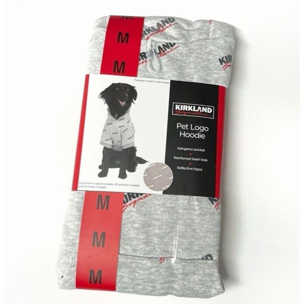 Costco Kirkland Signature Pet Logo Hoodie Gray Size M Dog 13"-16"Back/ 25-40 lbs